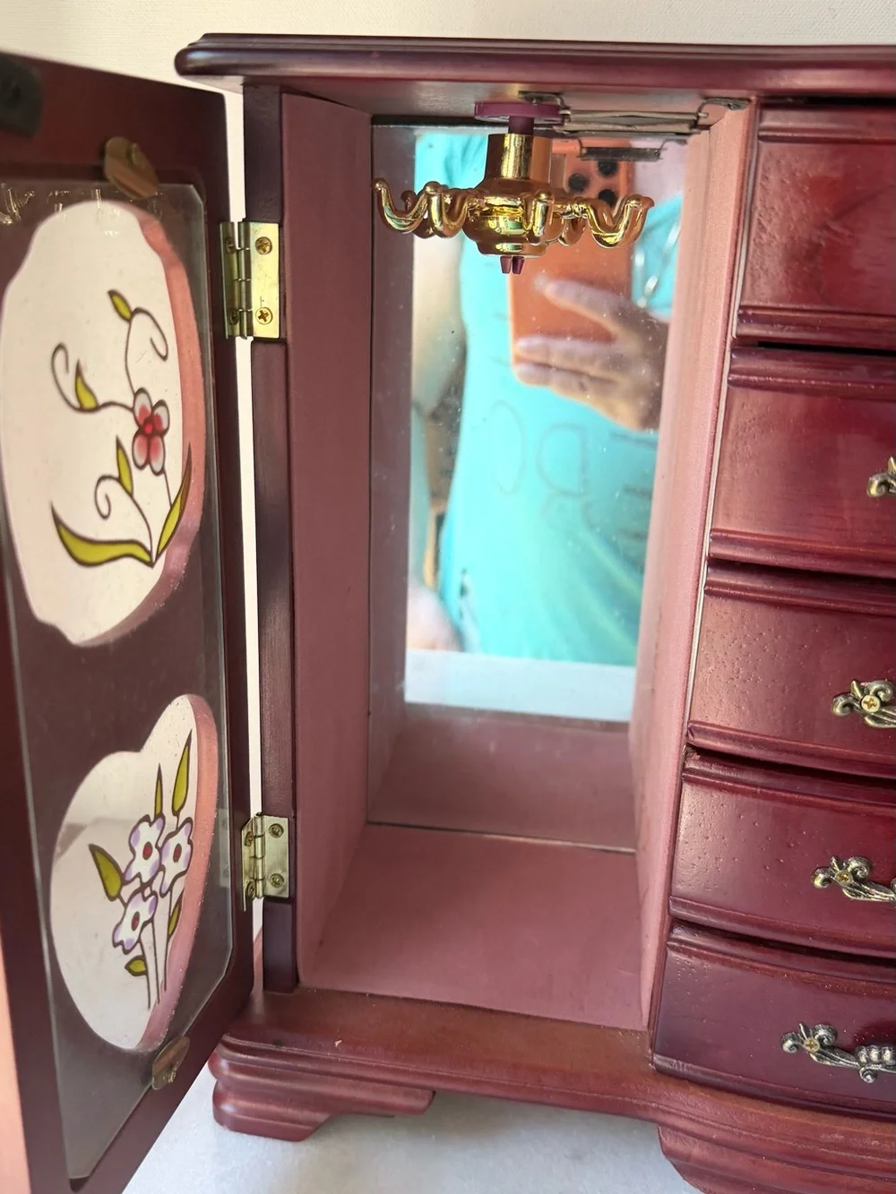 Wooden Jewelry Box Chest in Mahogany Red vintage armoire